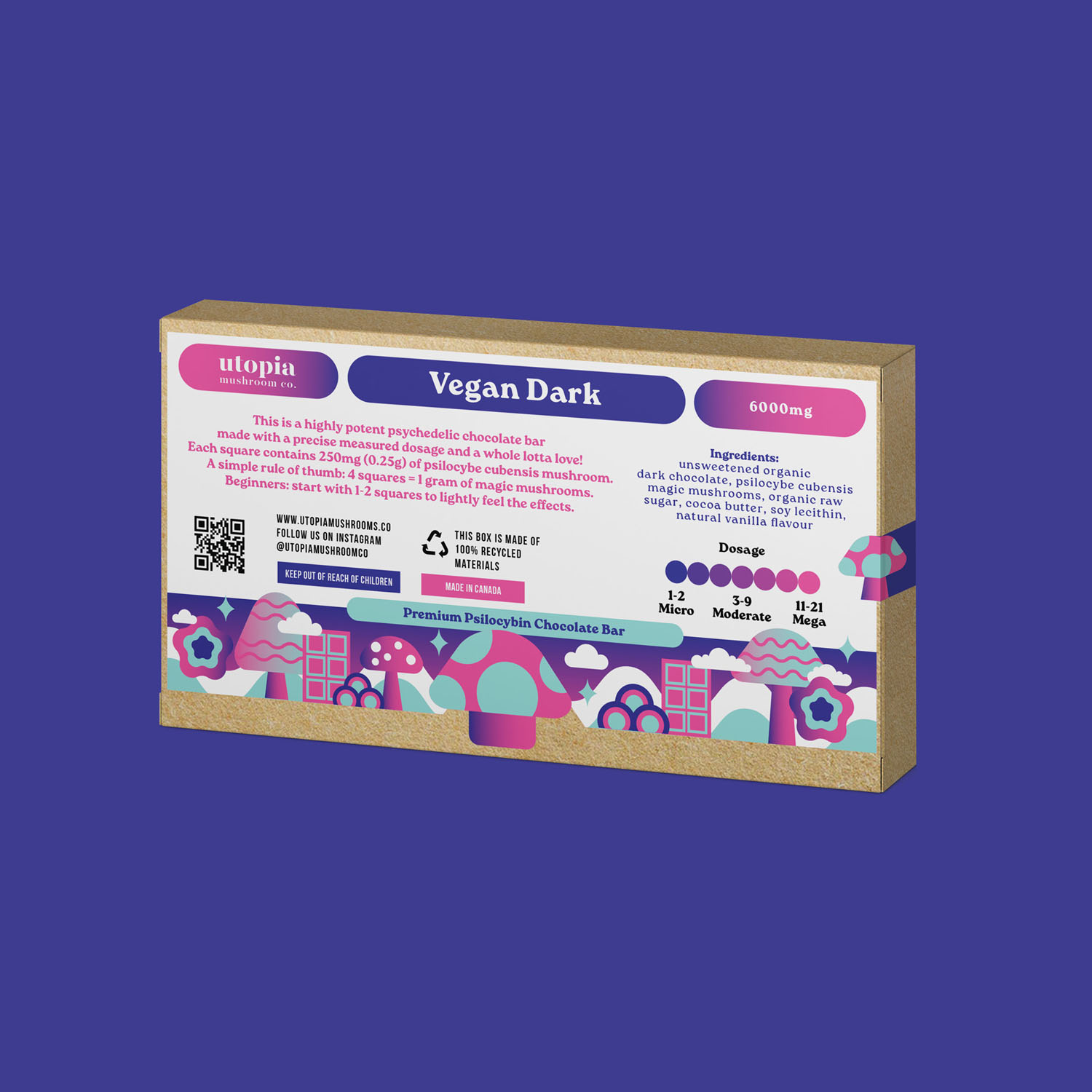 Vegan Dark Psilocybin Chocolate Bar (6000mg)